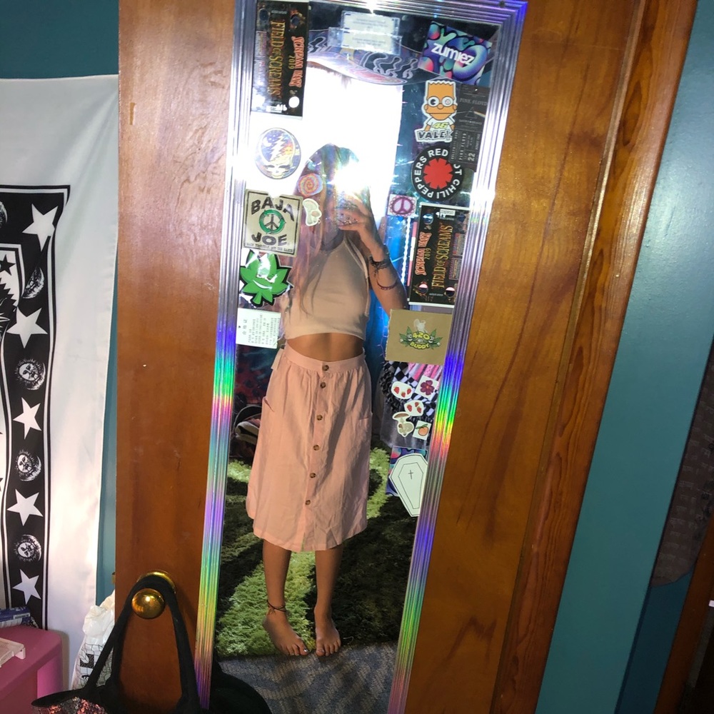 NWT long pink button down skirt